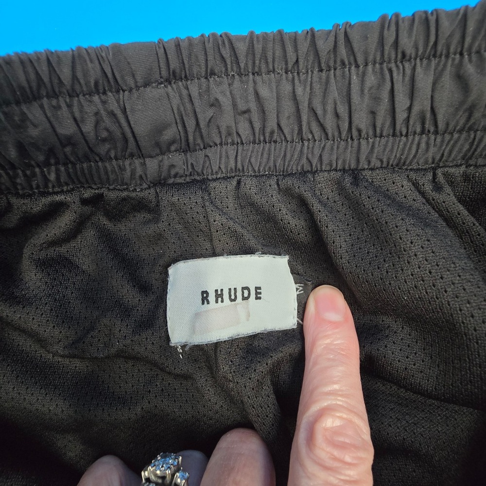 Rhude Mens Black Logo Nylon Shorts Yellow Drawstring Size M Streetwear Luxury - Picture 3 of 11